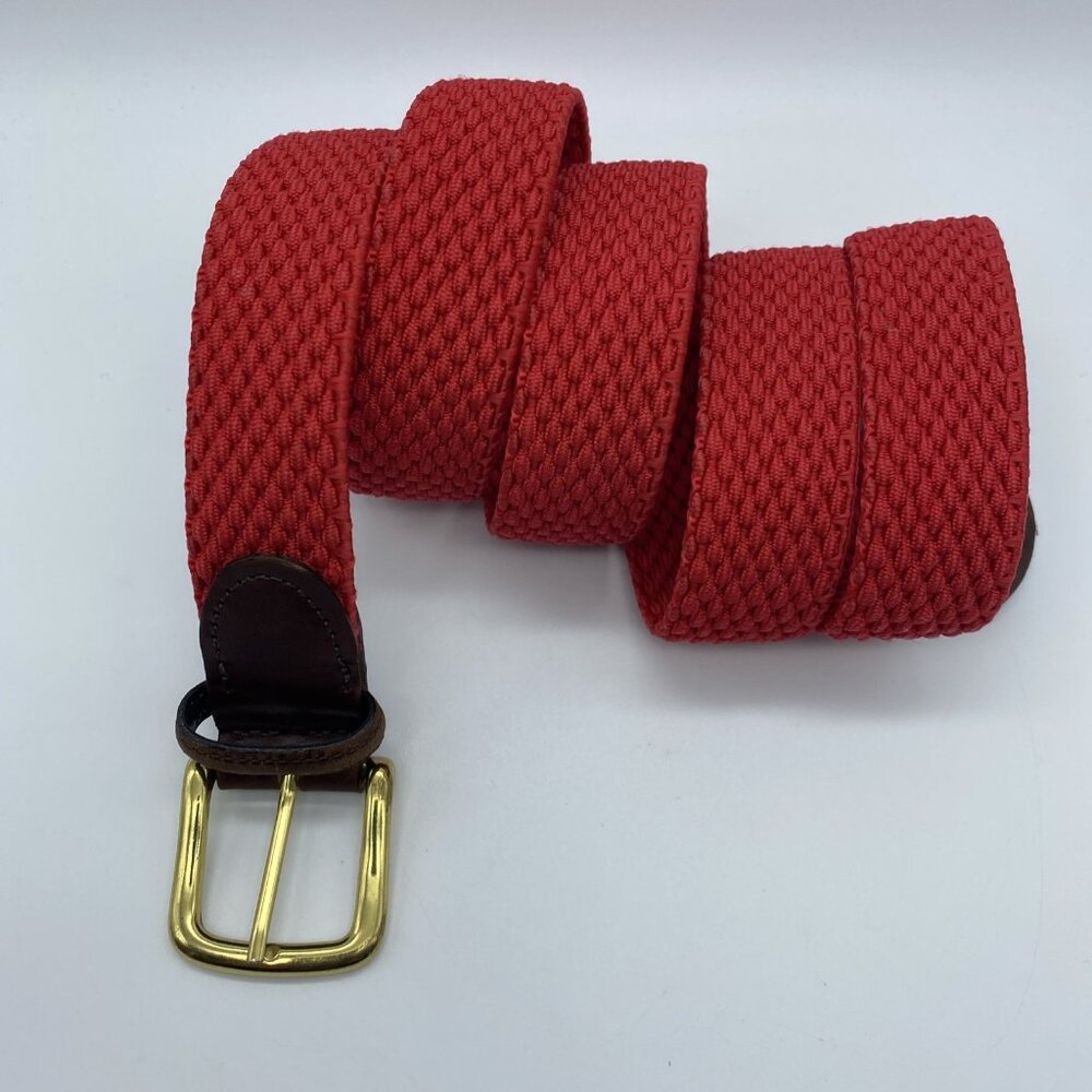 Red Woven Stretch Belt w/ Leather Tabs Men's Size 42 Made in USA - Picture 3 of 11
